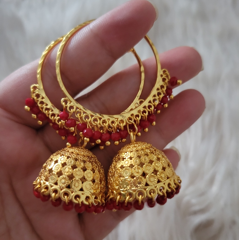 Goldplated Bollywood Indian Pakistani large pinjada earrings